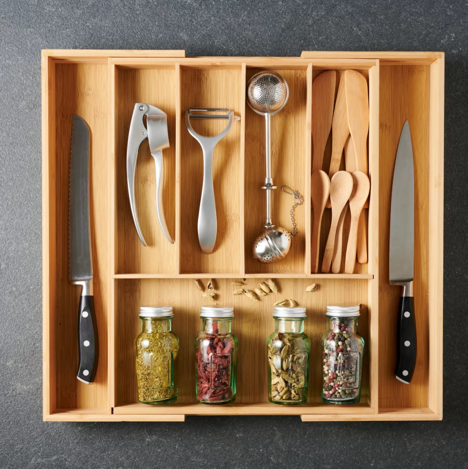 Bamboo Organizador Cajon Extensible Natural