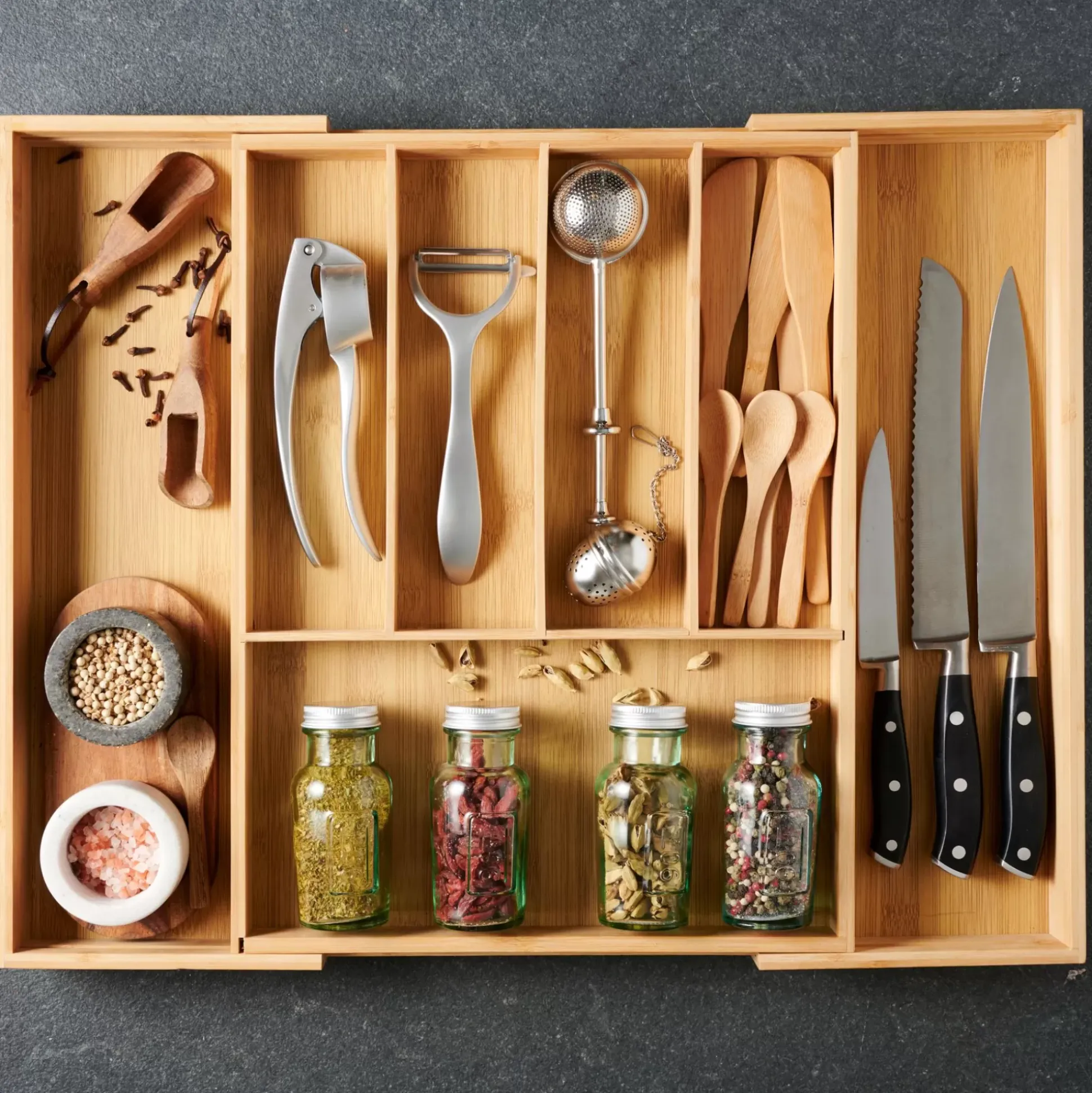 Bamboo Organizador Cajon Extensible Natural