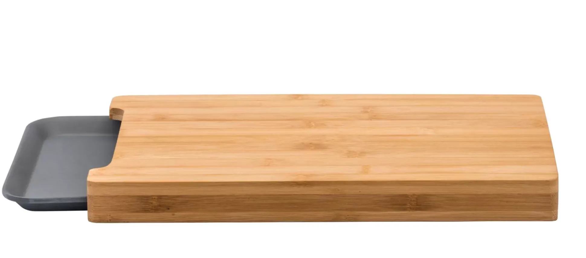 Bamboo Tabla Para Cortar Con Recipiente Gris, Natural