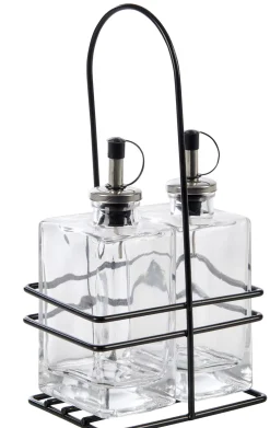 Bistro Aceitera Y Vinagrera En Soporte Negro, Transparente