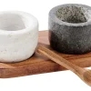Marble Pimentero/Salero Con Cuchara Y Sop. Negro, Blanco, Natural