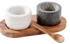 Marble Pimentero/Salero Con Cuchara Y Sop. Negro, Blanco, Natural