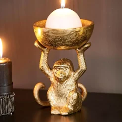 Monkey Soporte Para Velas Dorado