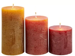 Rustic Velas Juego De 3 Verde, Crema, Morado Claro
