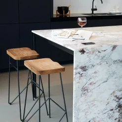 Teak Taburete Bar Negro, Natural